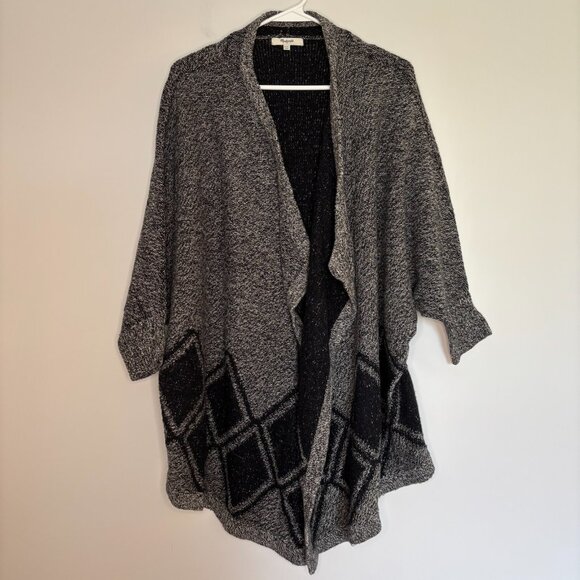 MADEWELL Open Front Cardigan Womens M/L All Angles Heathered Black Argyle - Picture 1 of 4